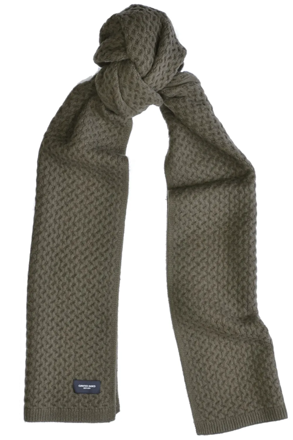 Heavyweight Honeycomb Knit Olive Wool Scarf
