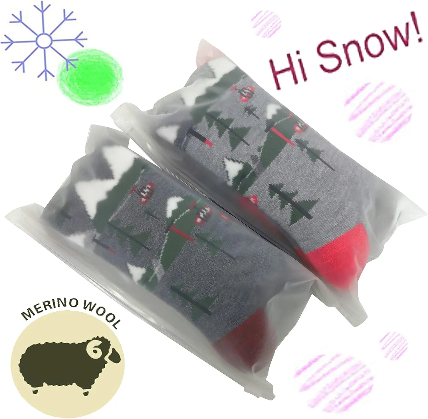 HIGHCAMP 2 Pairs Kids Merino Wool Ski Snowboard Socks Boy Girl Toddler Winter Snow Socks
