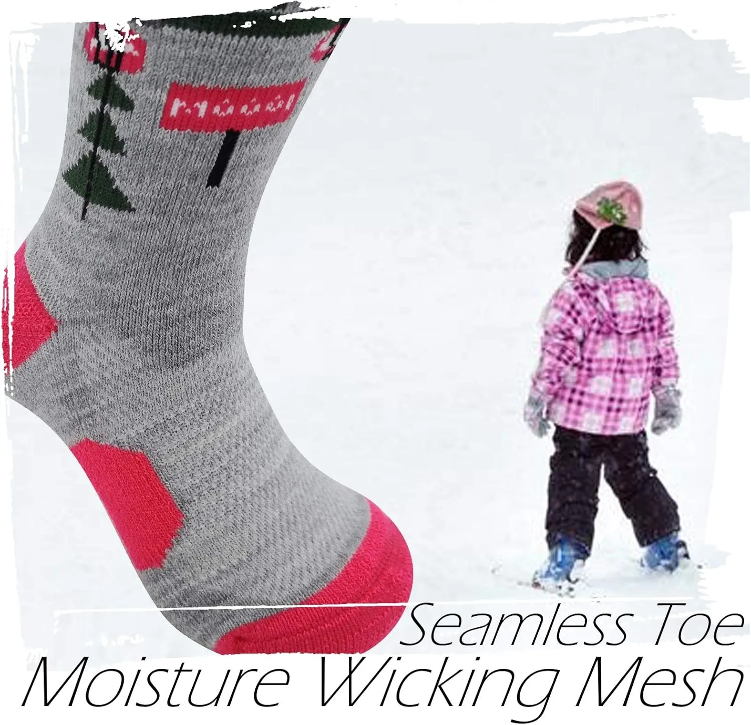 HIGHCAMP 2 Pairs Kids Merino Wool Ski Snowboard Socks Boy Girl Toddler Winter Snow Socks