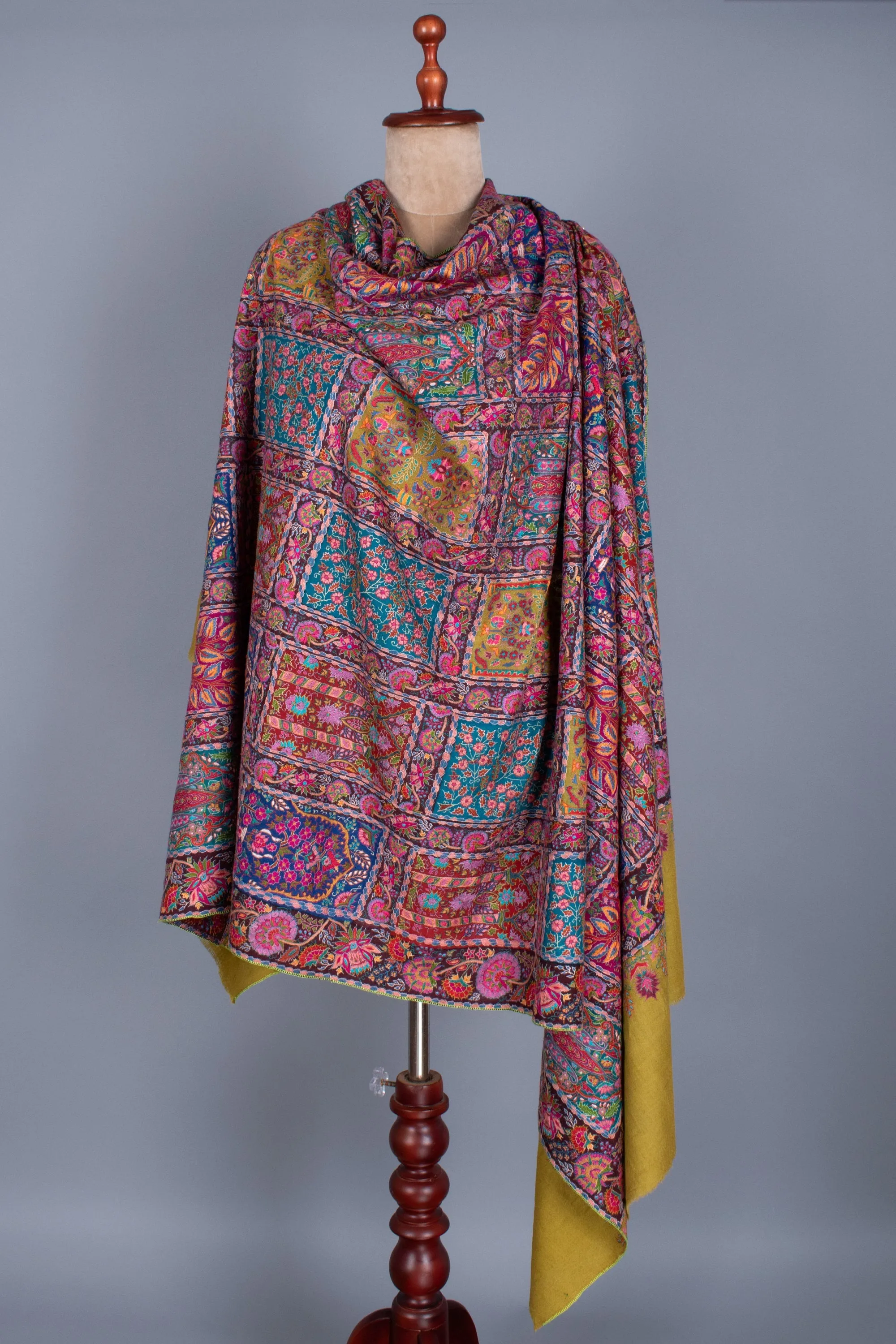 Kashmiri Pashmina Shawl, Special Indian Embroidery Wrap, Lemon Ginger Color, Hand Embroidered Shawl, Exclusive Shawl, 40x80" - LAKEWOOD