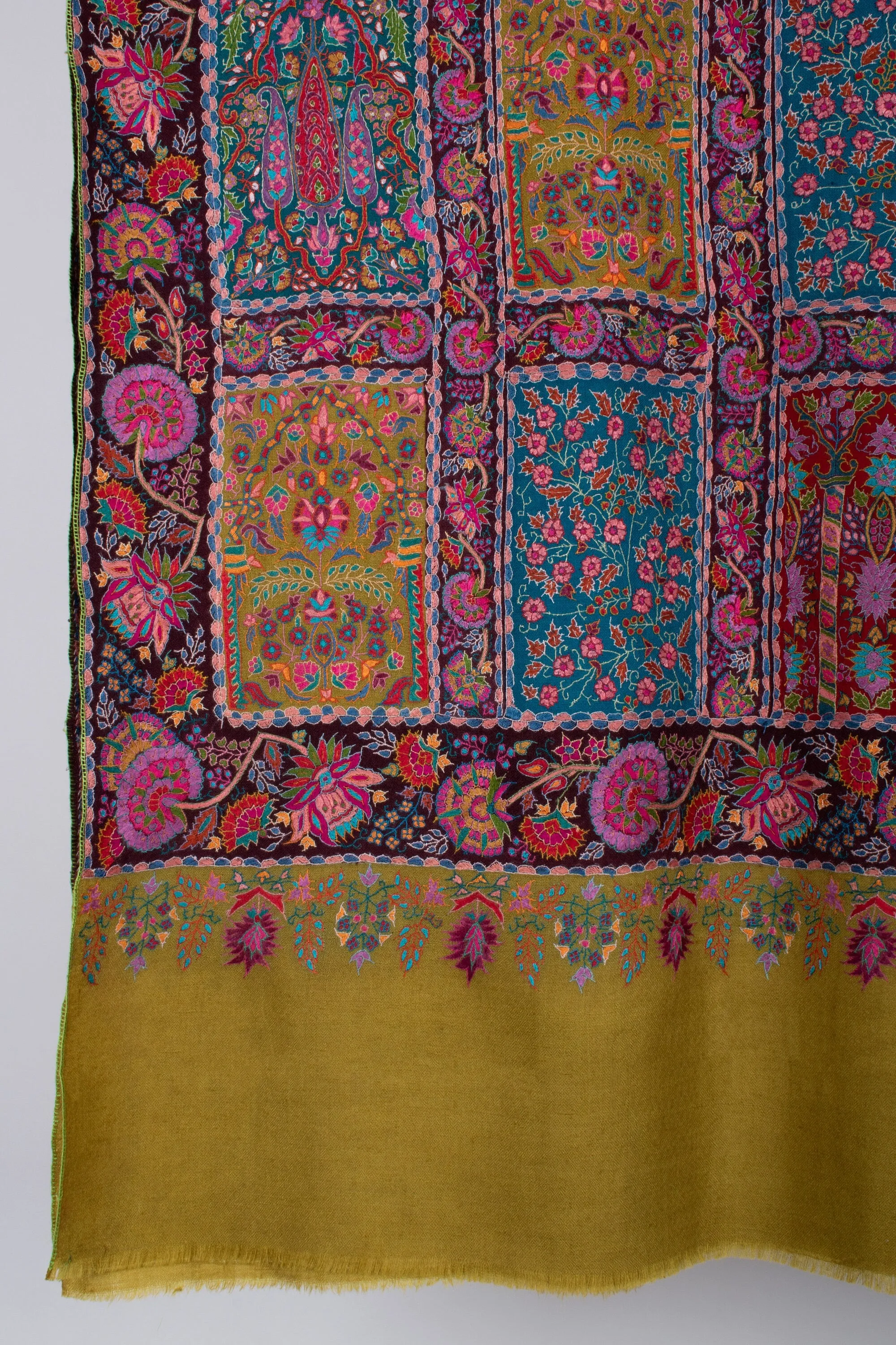 Kashmiri Pashmina Shawl, Special Indian Embroidery Wrap, Lemon Ginger Color, Hand Embroidered Shawl, Exclusive Shawl, 40x80" - LAKEWOOD