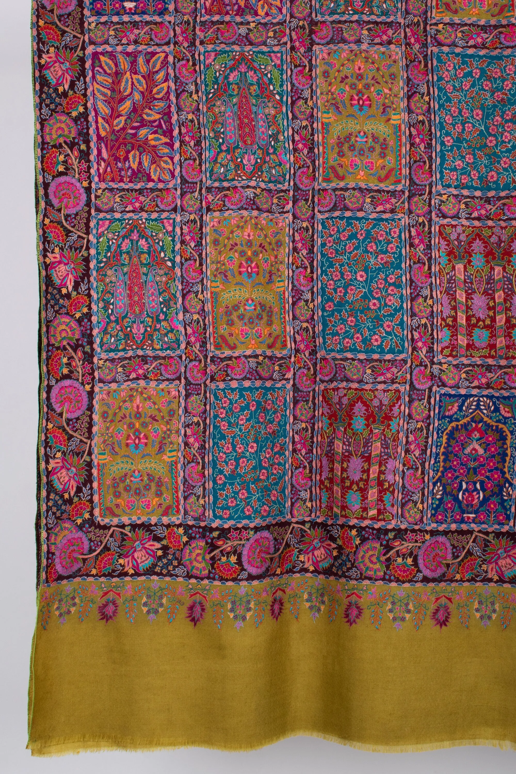 Kashmiri Pashmina Shawl, Special Indian Embroidery Wrap, Lemon Ginger Color, Hand Embroidered Shawl, Exclusive Shawl, 40x80" - LAKEWOOD