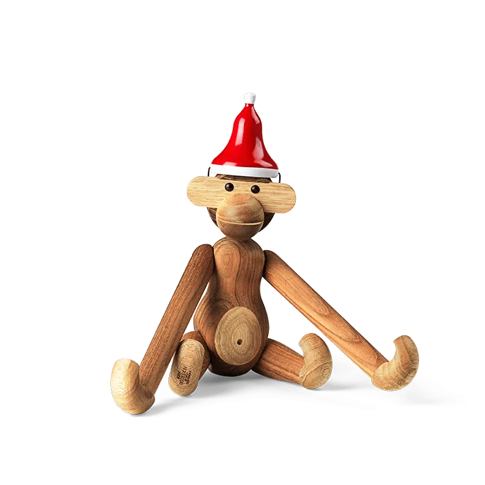 Kay Bojesen Monkey with Santa's Cap, Medium, Teak/Limba