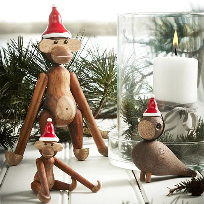Kay Bojesen Monkey with Santa's Cap, Medium, Teak/Limba