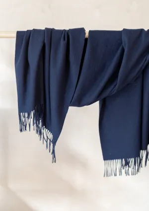 Lambswool Blanket Scarf in Navy