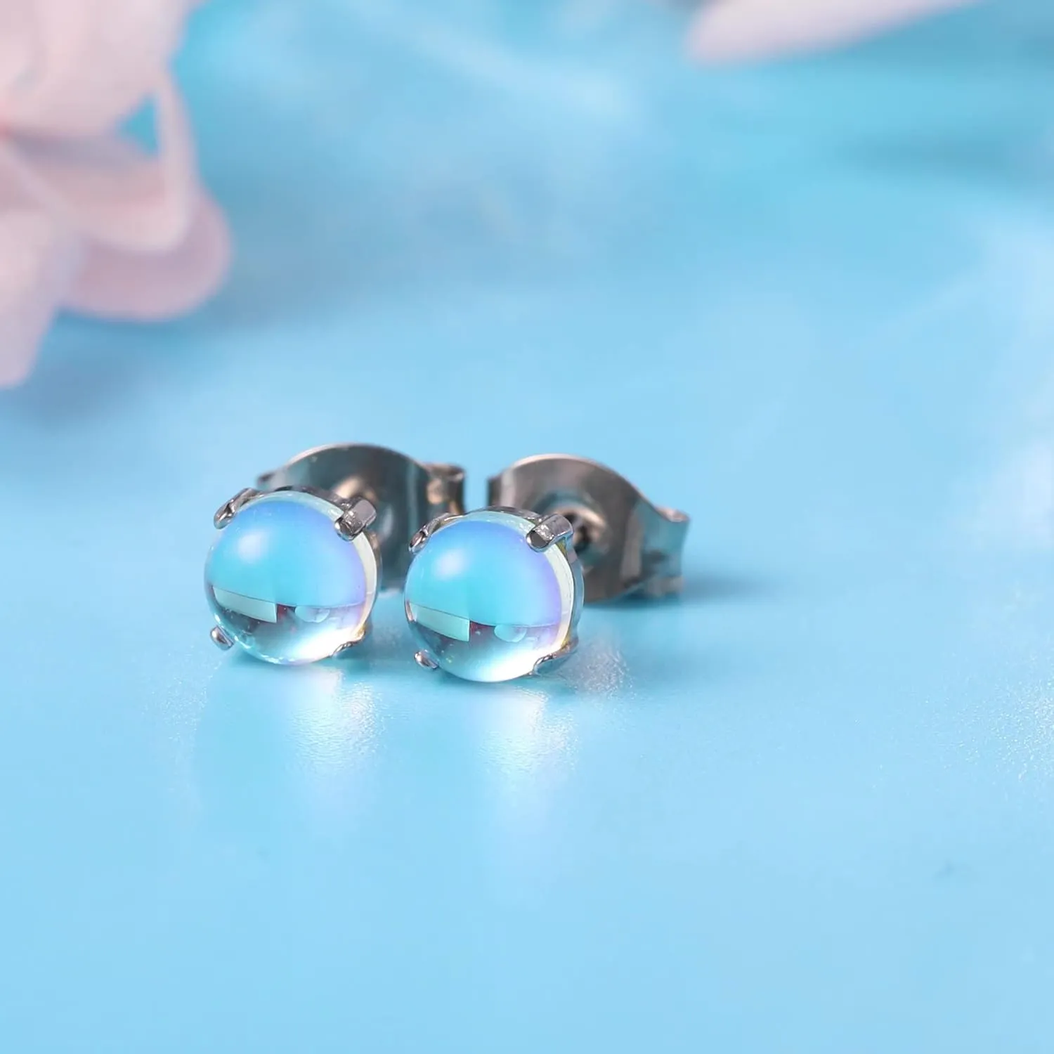 Limerencia G23 Hypoallergenic Pure Titanium Earrings, Opal/Moonstone/Cat's Eye/Blue Turquoise Stud Earrings, F136 Implant Grade|Delicate Jewelry for Sensitive Ears