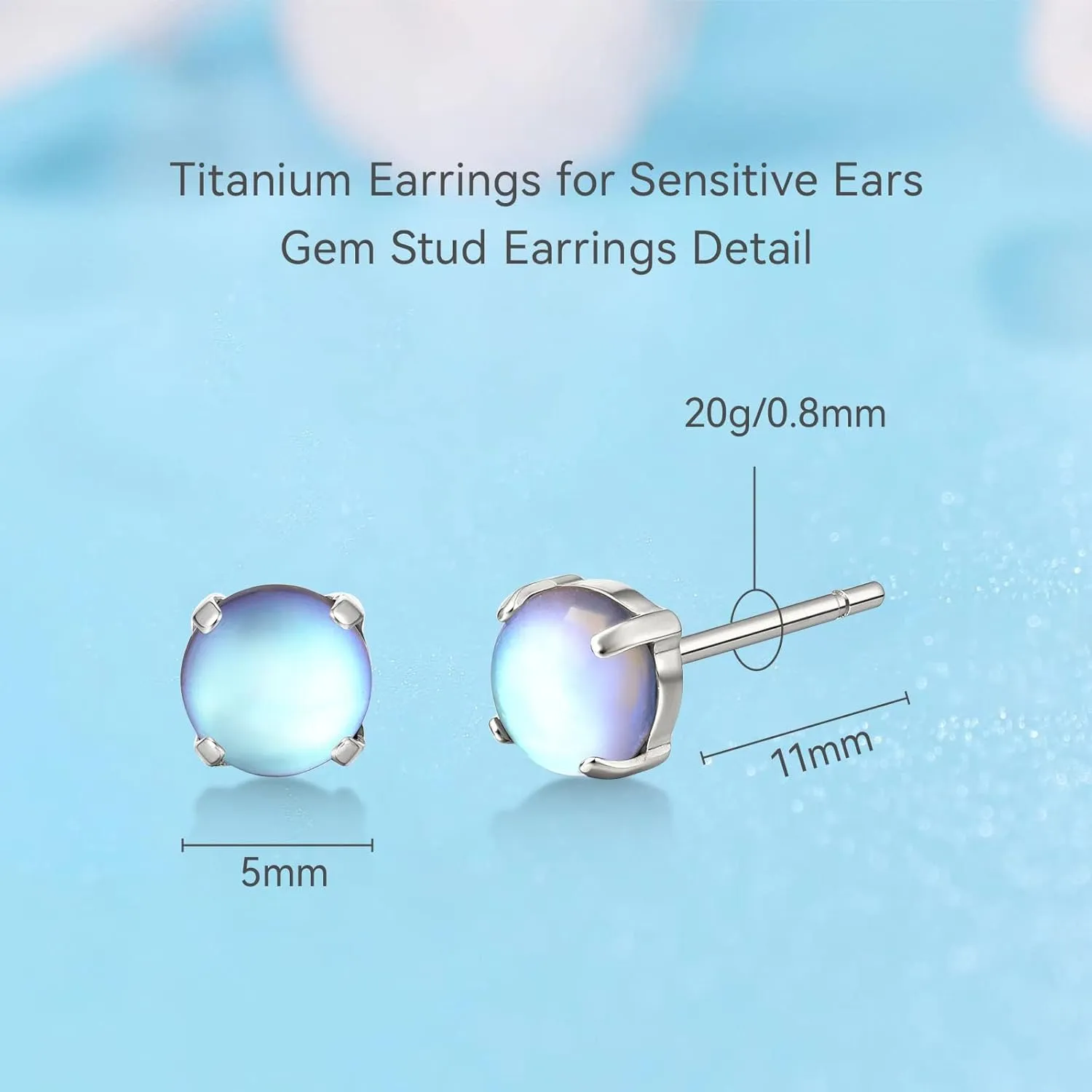 Limerencia G23 Hypoallergenic Pure Titanium Earrings, Opal/Moonstone/Cat's Eye/Blue Turquoise Stud Earrings, F136 Implant Grade|Delicate Jewelry for Sensitive Ears
