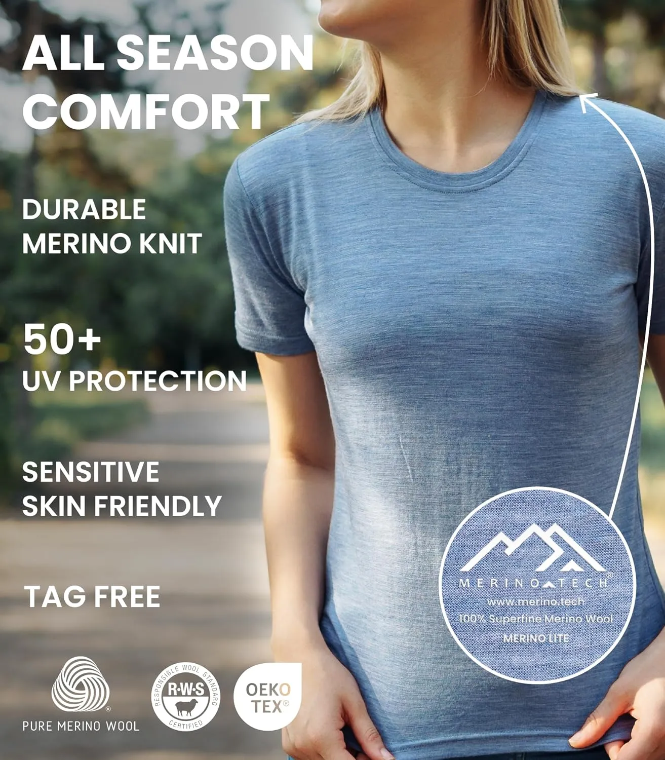 Merino.tech Merino Wool Shirt Women - 100% Merino Wool Base Layer Women Short Sleeve Tee