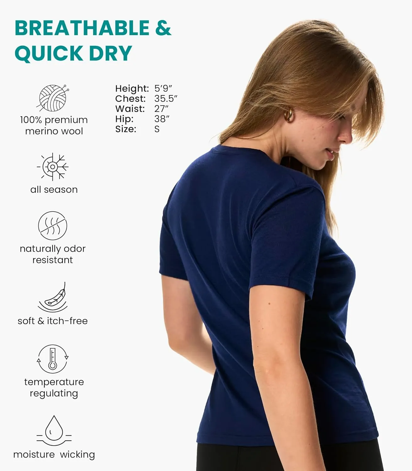 Merino.tech Merino Wool Shirt Women - 100% Merino Wool Base Layer Women Short Sleeve Tee