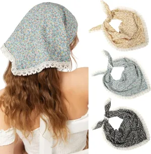 Molans 3Pcs Floral Head Scarf, Chiffon Hair Bandanas Kerchief, Vintage Boho Hair Scarf for Women Girls
