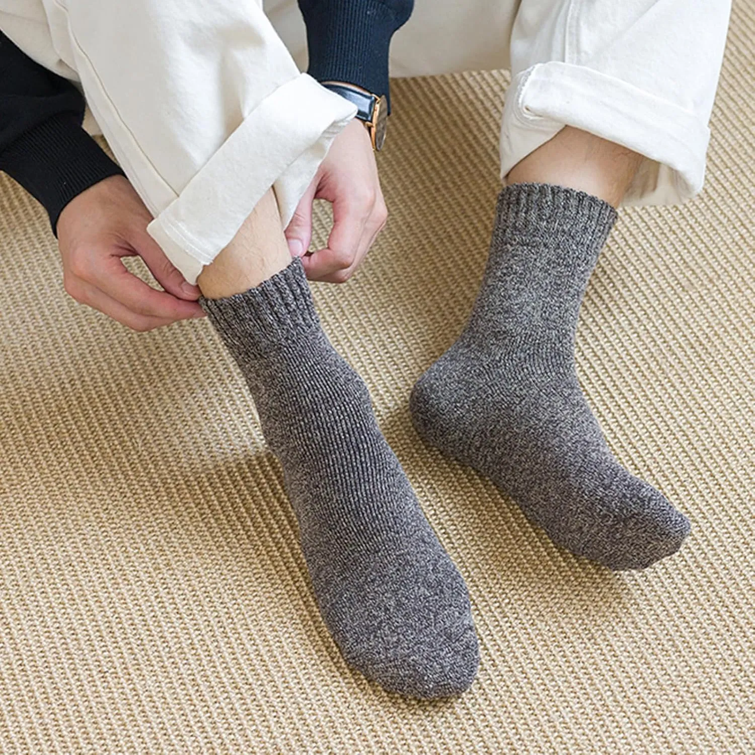 MOSOTECH 5 Pairs Wool Socks for Men, Size 7-12, Cozy Cushioned Crew Boot Socks Thermal and Warm for Winter Spring Work Hiking