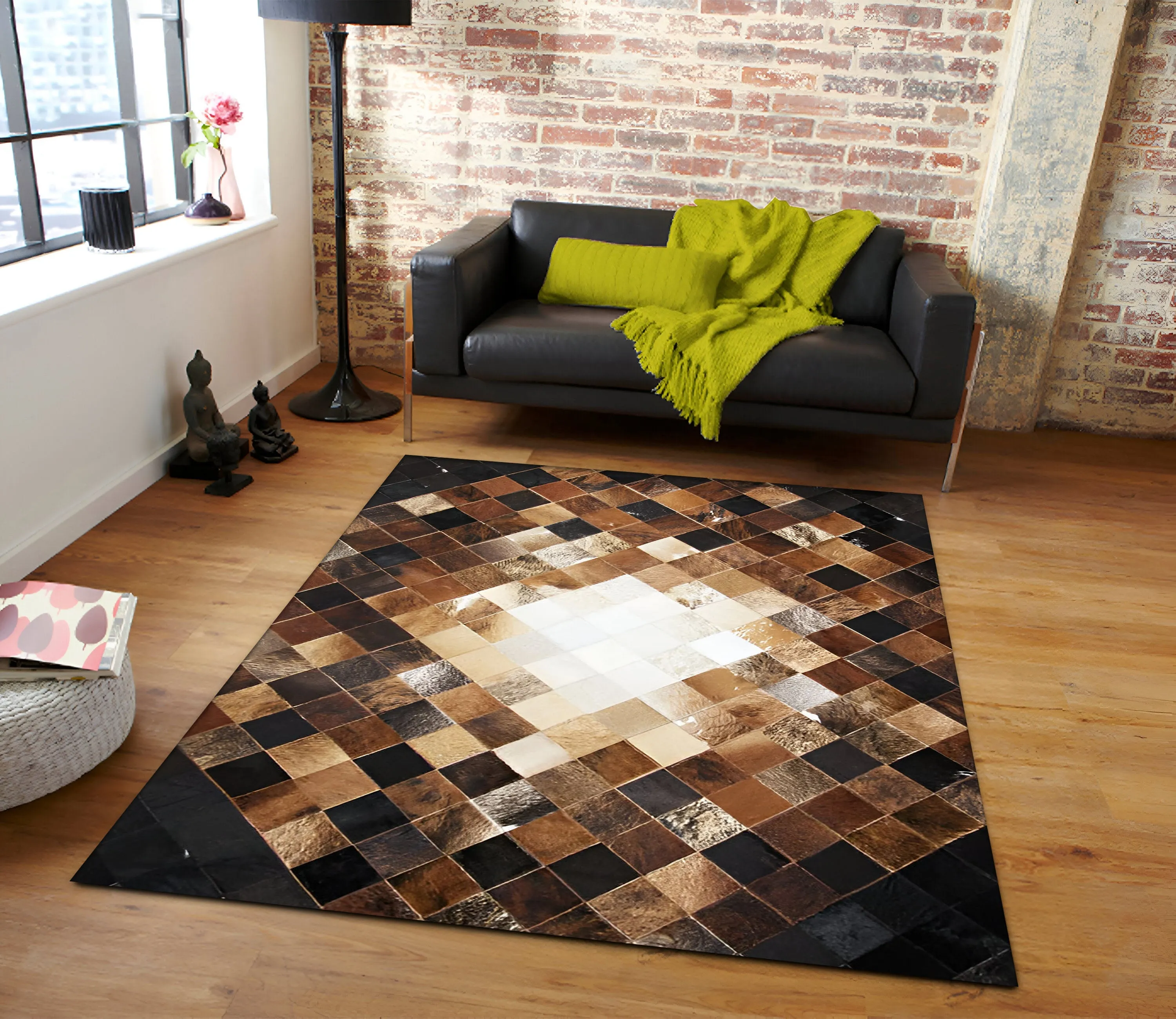 Multicolor Cowhide Patchwork 10x8 Rug, High Quality Natural Leather Handcrafted Rug