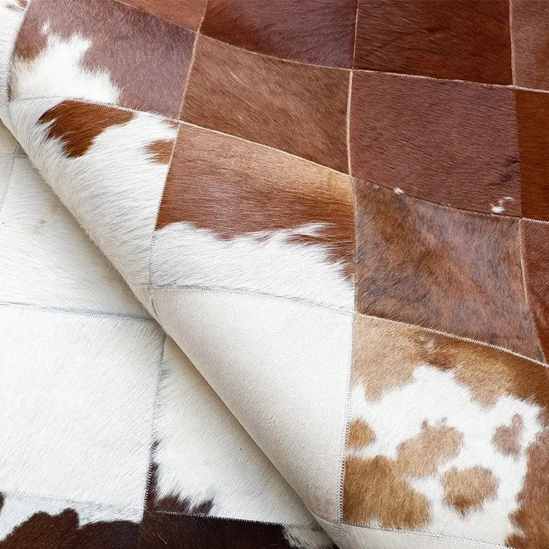 Multicolor Cowhide Patchwork 10x8 Rug, High Quality Natural Leather Handcrafted Rug