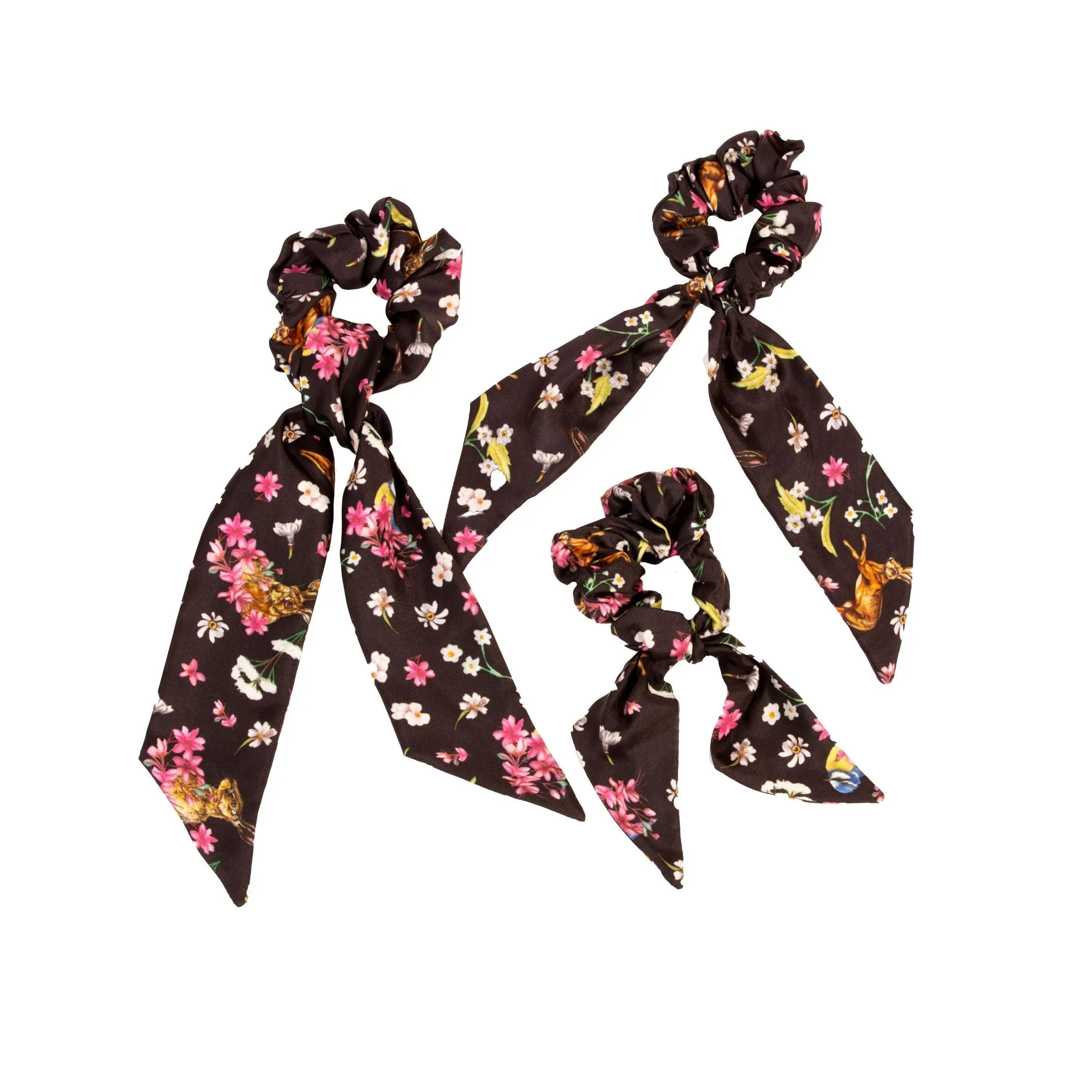 Oopsie Daisy Ebony Black Medium Tail Silk Scrunchie