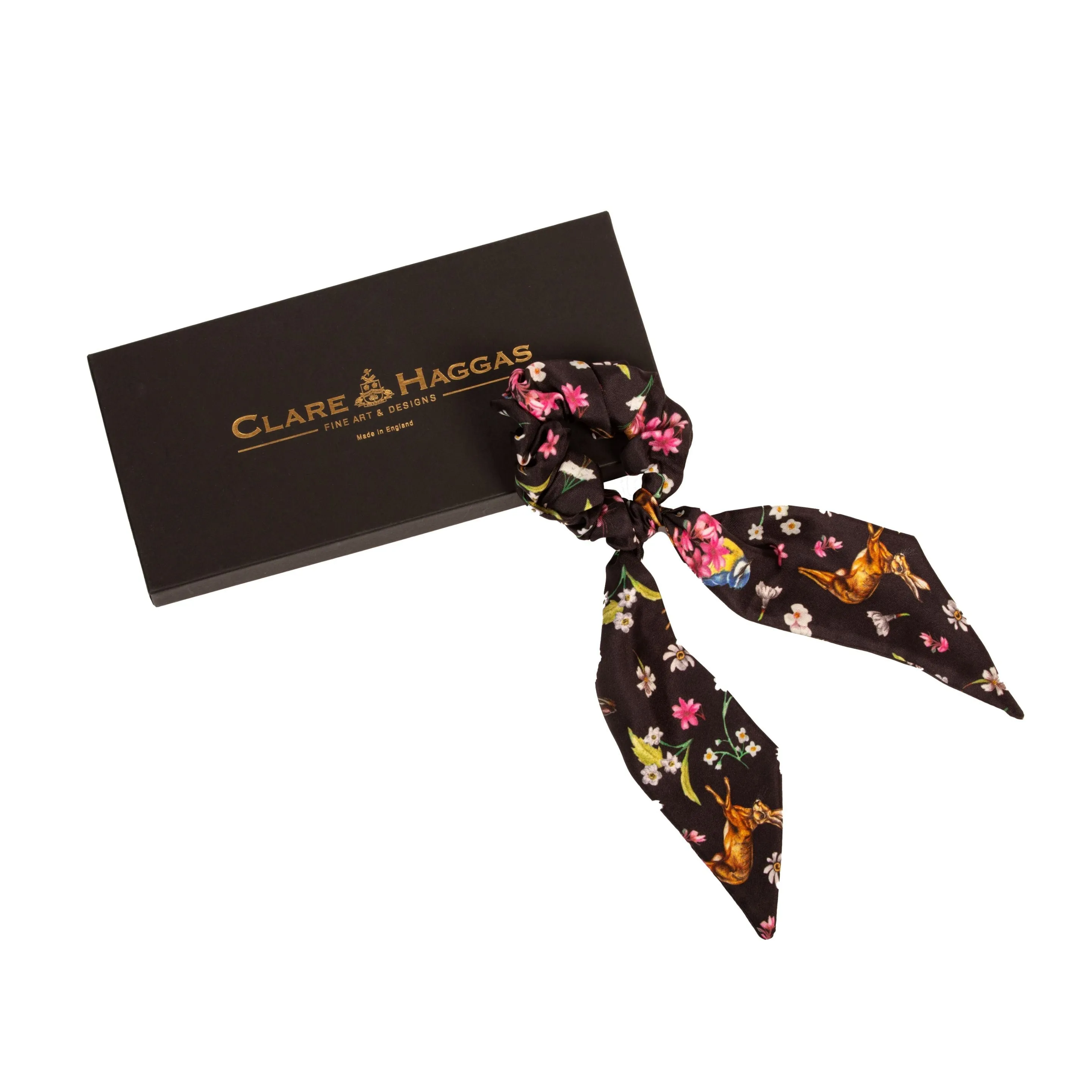 Oopsie Daisy Ebony Black Medium Tail Silk Scrunchie