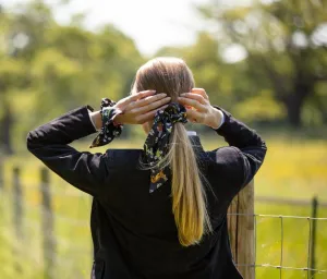 Oopsie Daisy Ebony Black Medium Tail Silk Scrunchie