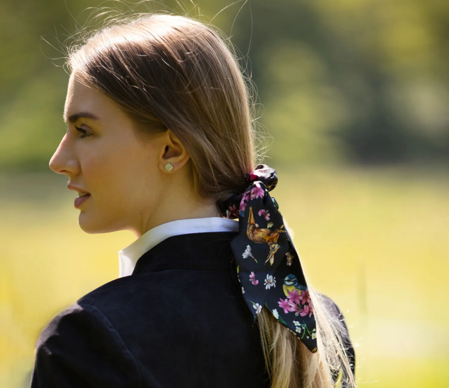 Oopsie Daisy Ebony Black Medium Tail Silk Scrunchie