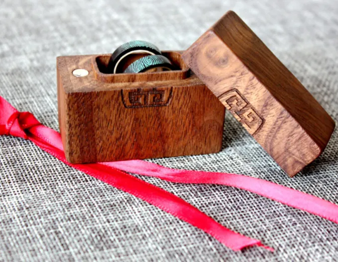 Original Design Wood Ring Fingerprint Handmade Walnut Silver Gift Custom Made Wooden Rings