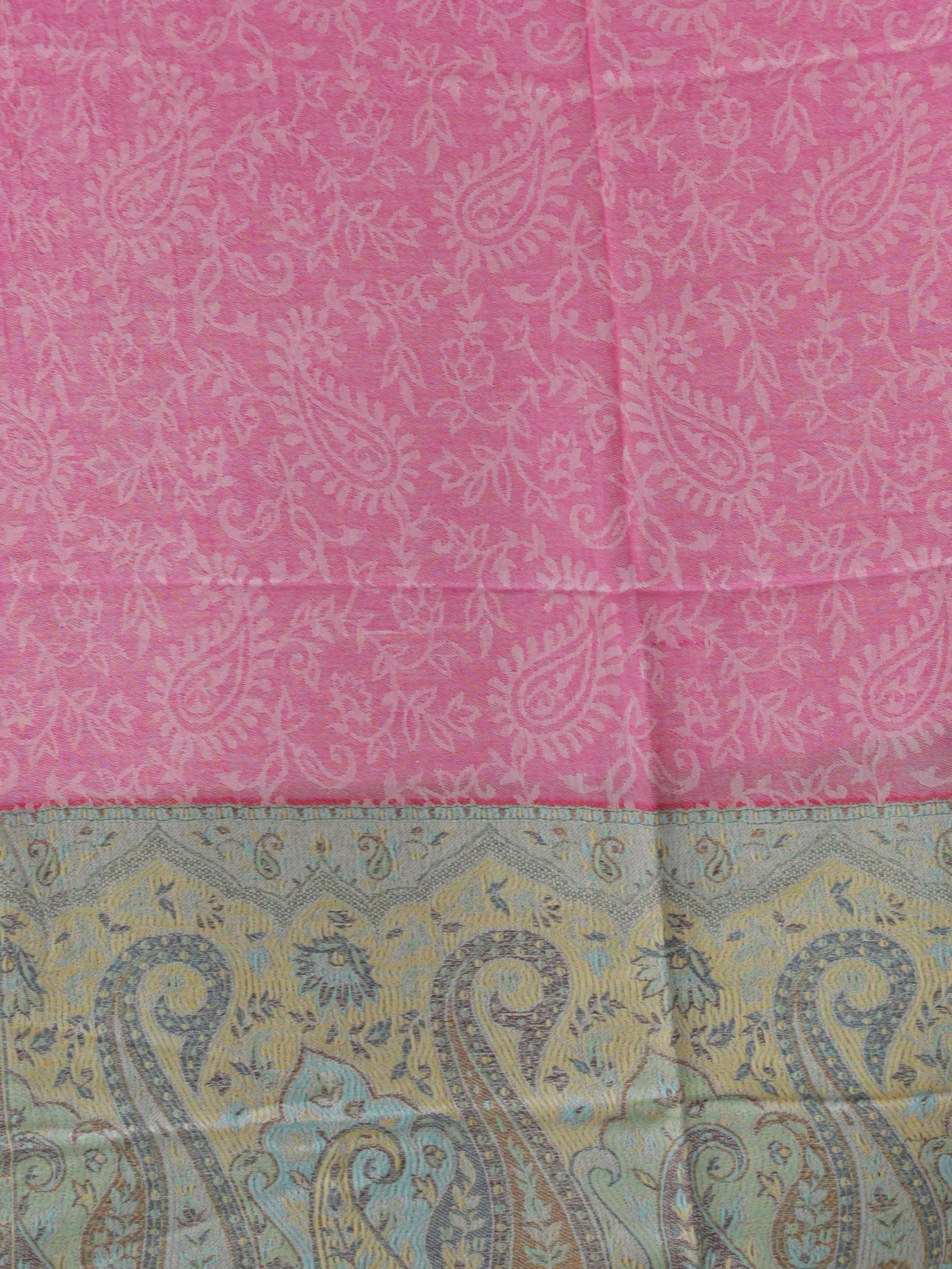 Pink Yellow Blue Self Weaved Modal Silk Wool Kashmiri Stole - S200596