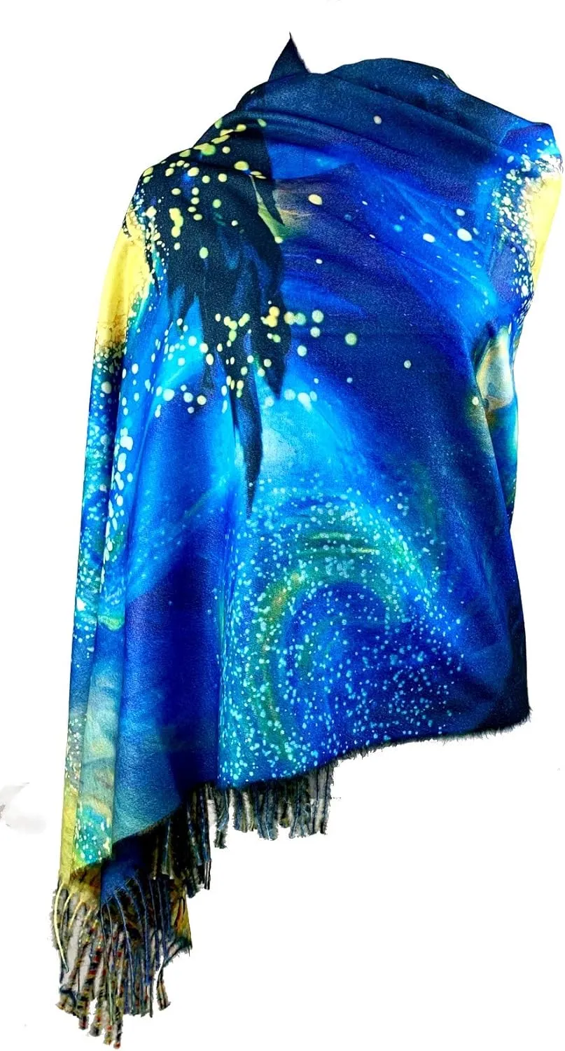 Plum Feathers Super Soft Cashmere Feel Double Sided Reversible Art Shawl Scarf Van Gogh Monet Klimt Inspired