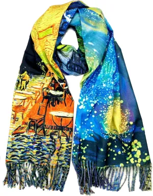 Plum Feathers Super Soft Cashmere Feel Double Sided Reversible Art Shawl Scarf Van Gogh Monet Klimt Inspired
