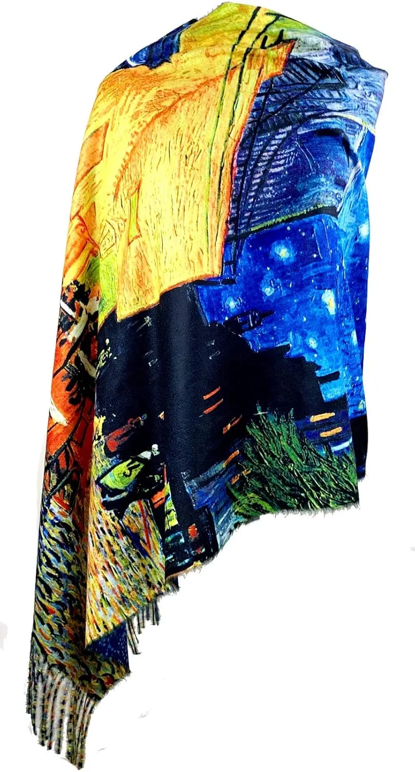 Plum Feathers Super Soft Cashmere Feel Double Sided Reversible Art Shawl Scarf Van Gogh Monet Klimt Inspired