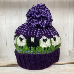Purple Sheep Bobble Hat (100% Hand Knitted Wool)