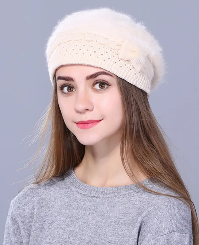 Rabbit fur Knitted Beret