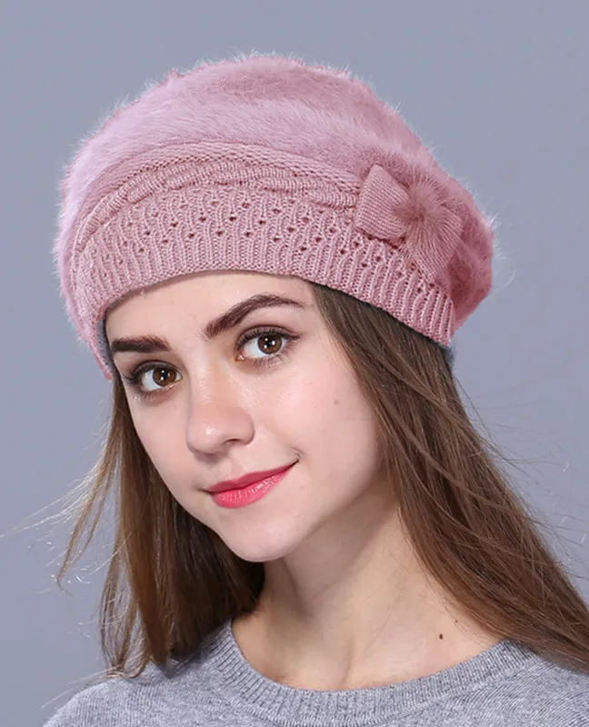 Rabbit fur Knitted Beret