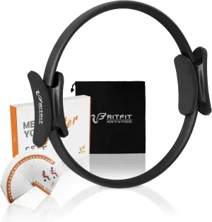 RitFit Pilates Ring Circle - 14 Inch Magic Fitness Circle for Toning Inner & Outer Thighs, Bonus Workout Guide Included (Black)