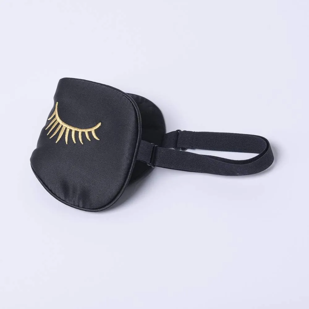 Tim & Tina Silk Sleep Mask for Women Men Comfortable Blindfold Eye Mask with Adjustable Strap for Travel Yoga Nap Shift Work (Black (Long Eyelashes))