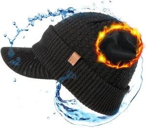 TOP-EX 50% Merino Wool Winter Hats Beanie with Brim Waterproof Warm Fleece Lined for Cold Weather