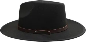 Top Hats Woolen Bowler Hat Belt Decoration Felt Cap Vintage Woolen Flat Edge Flat Brim Large Brim Hat Men Winter Hat(Black)