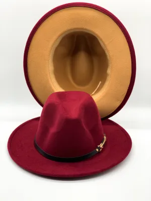 Wine Burgundy Fedora Hats with Tan Bottom