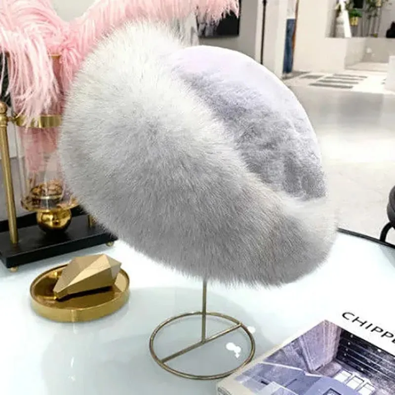 Winter thick fur headband fluffy Russian faux fur women's girl fur headband hat winter outdoor warm ski cap