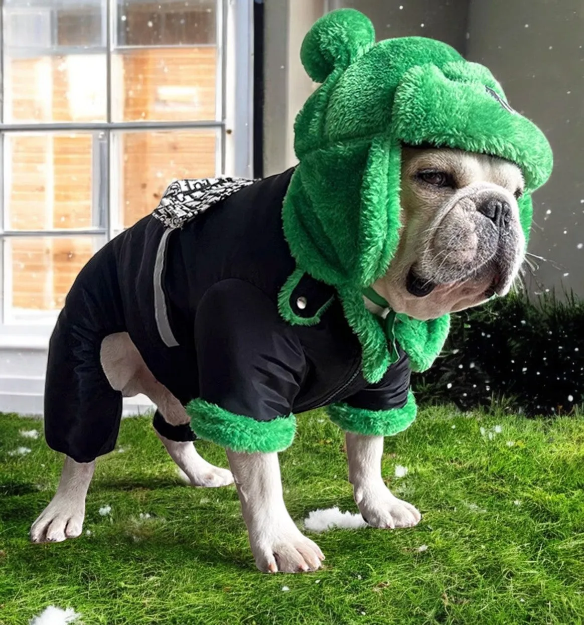 Winter Warm Dog Hat - Cozy Green Lei Feng Style for French Bulldogs