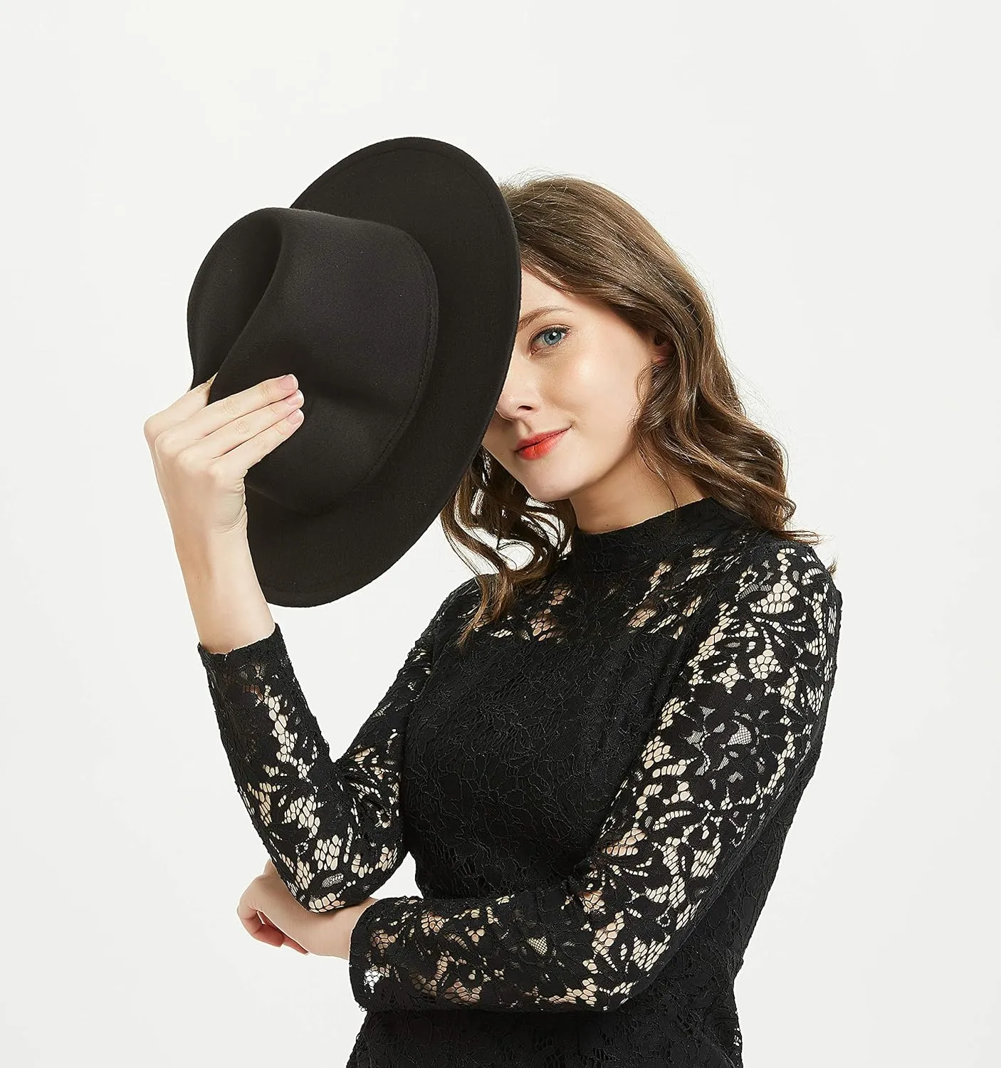 Women or Men Woolen Felt Fedora Hat Vintage Widet Brim Crushable Hat Belt Jazz