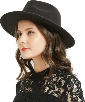 Women or Men Woolen Felt Fedora Hat Vintage Widet Brim Crushable Hat Belt Jazz