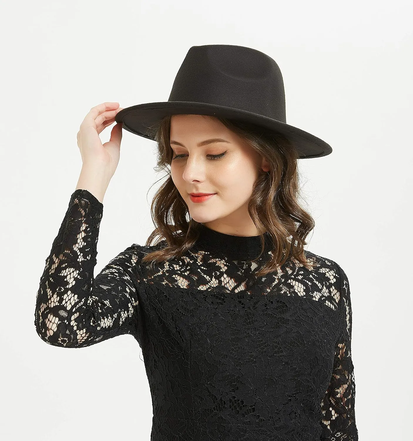 Women or Men Woolen Felt Fedora Hat Vintage Widet Brim Crushable Hat Belt Jazz