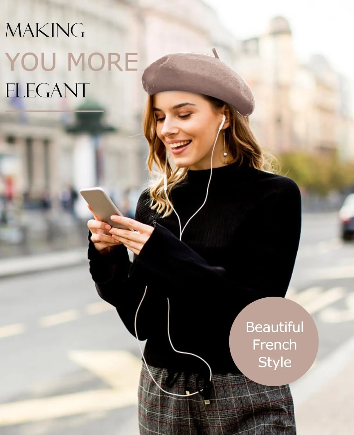 Wool Berets for Women - Classic French Beret Hats for Women and Kids, Solid Color Artist Style