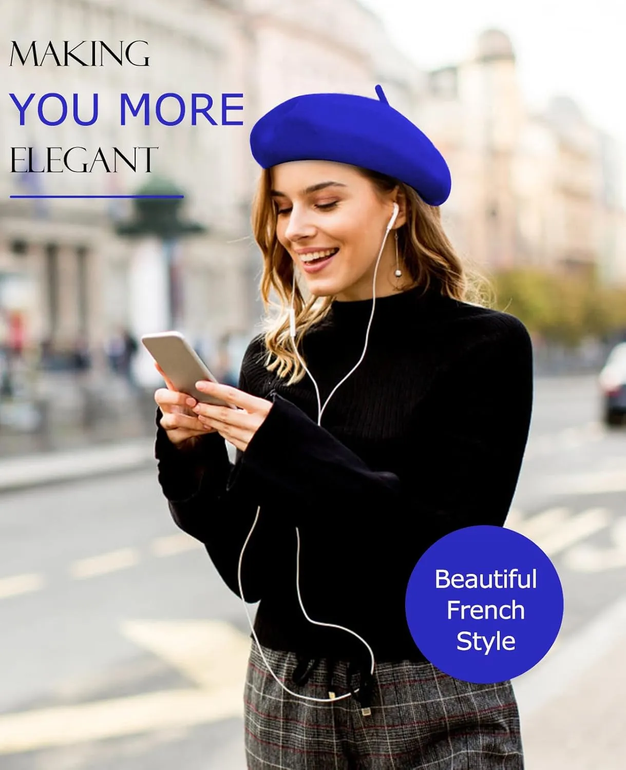 Wool Berets for Women - Classic French Beret Hats for Women and Kids, Solid Color Artist Style
