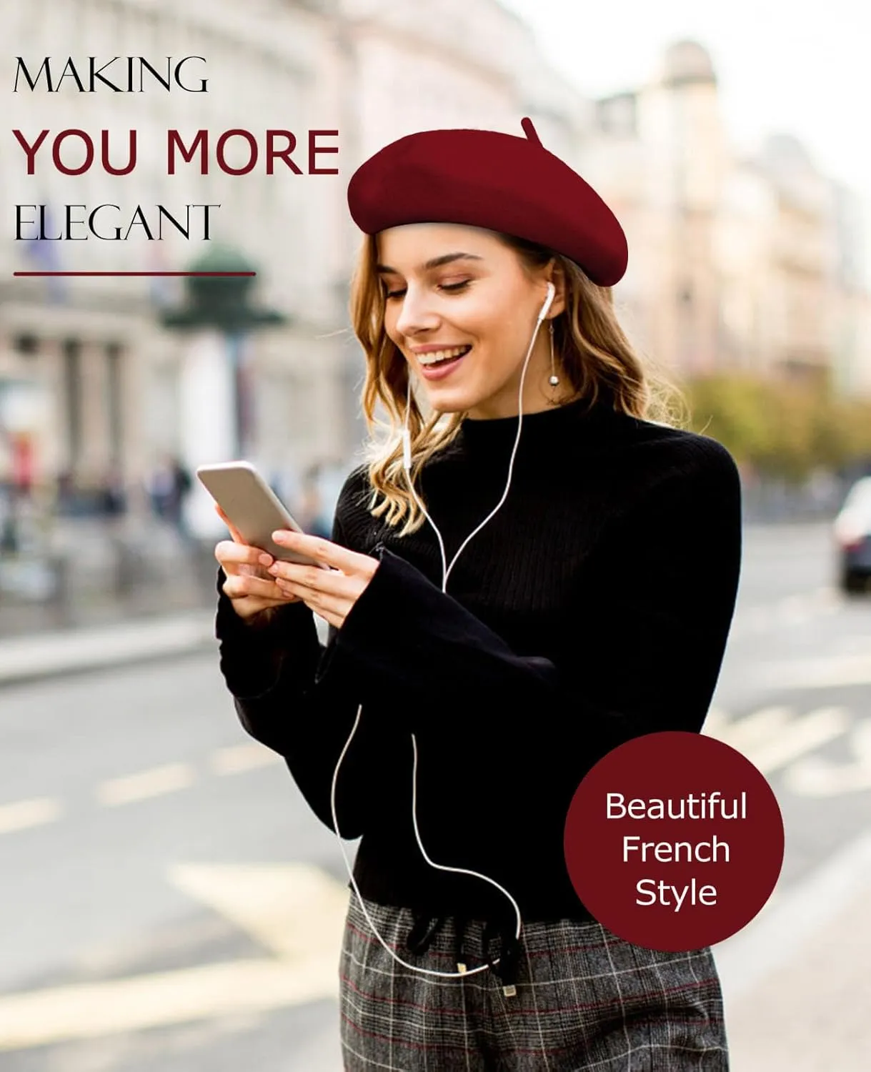 Wool Berets for Women - Classic French Beret Hats for Women and Kids, Solid Color Artist Style