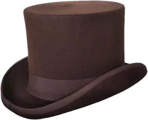 Wool Felt High Top Hat Women Men Asymmetric Cashmere Hat Fashion Ribbon Hats Party Halloween Magician Costume Cap Coffee S 52-55cm
