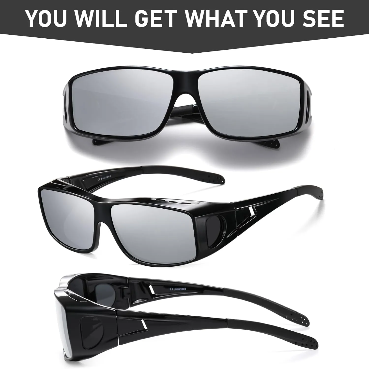 Wzerry Polarized Sunglasses Fit Over Glasses, UV Protection Wrap-Around for Men Women, Driving and Outdoor Activities