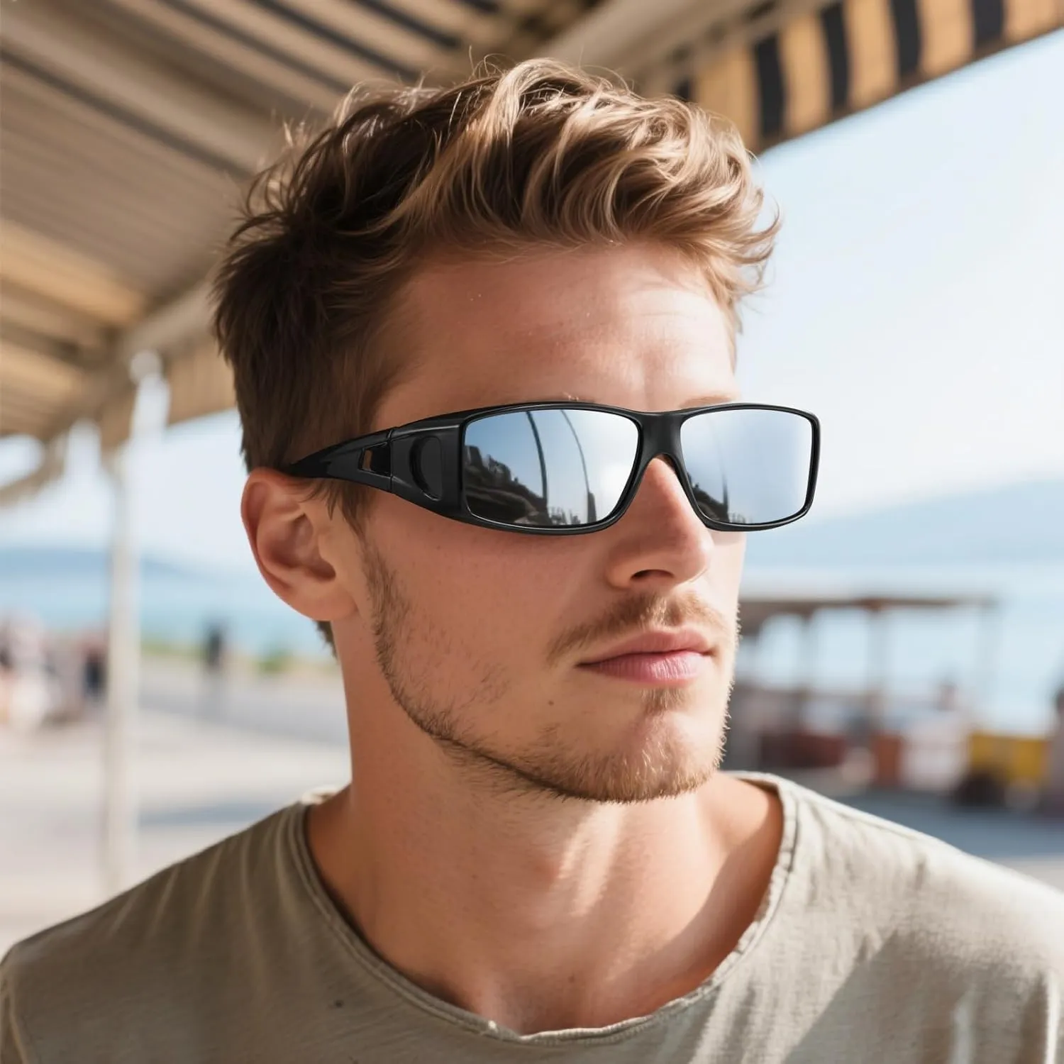 Wzerry Polarized Sunglasses Fit Over Glasses, UV Protection Wrap-Around for Men Women, Driving and Outdoor Activities